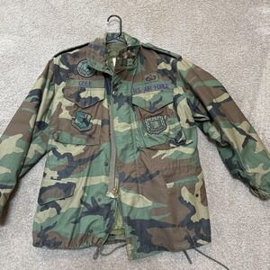 VTG US Air Force M65 Field Jacket Mens Small Woodland Camo Cold Weather SAC 80s